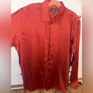 New Bellissimo Men’s Dress Shirt Sateen Rust Slim Fit XL 17-17.5 Cotton Blend
